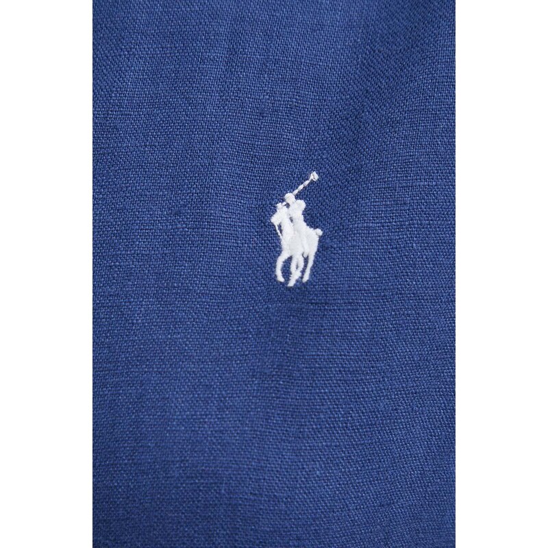 Lněné šaty Polo Ralph Lauren tmavomodrá barva, mini, 211943992