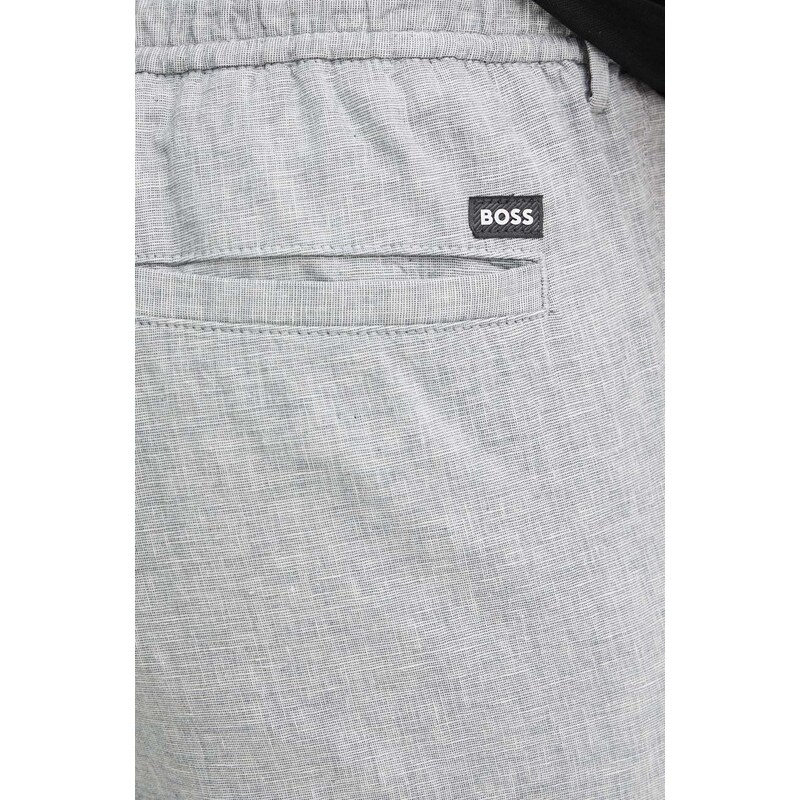 Kalhoty s příměsí lnu BOSS šedá barva, 50512565