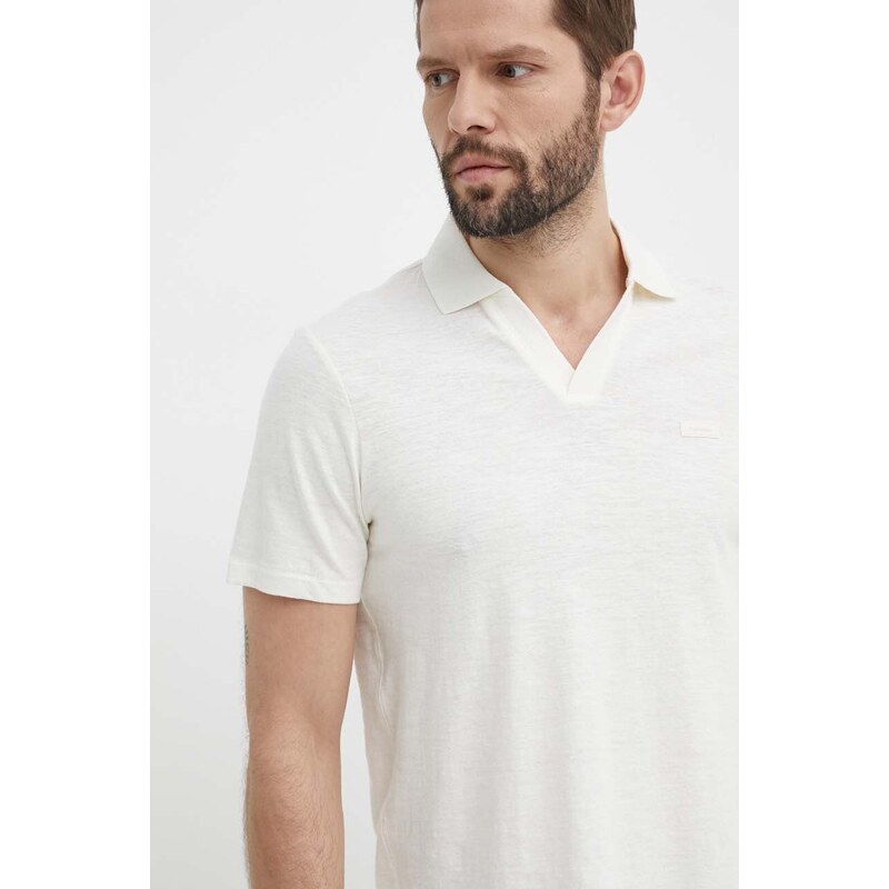 Polo tričko s lněnou směsí Calvin Klein béžová barva, K10K112959