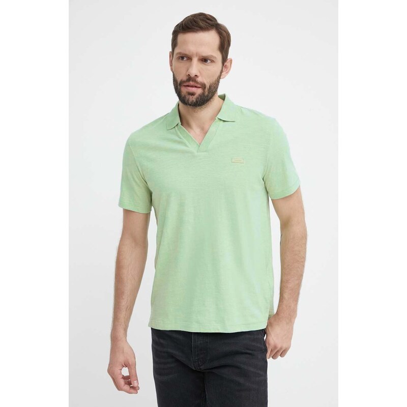 Polo tričko s lněnou směsí Calvin Klein zelená barva, K10K112959