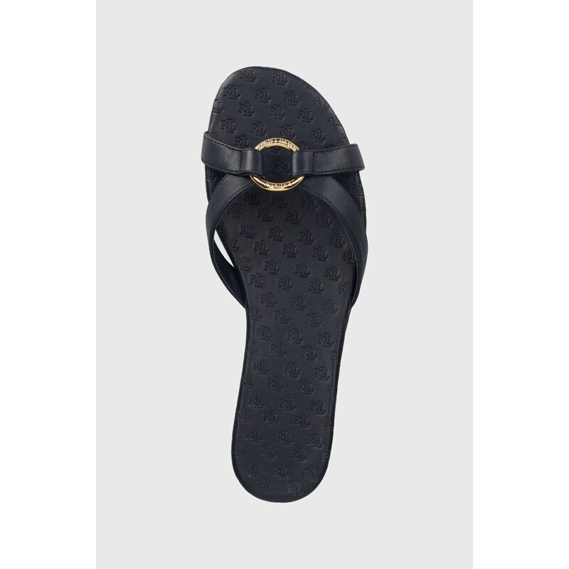 Kožené pantofle Lauren Ralph Lauren Emmy dámské, tmavomodrá barva, 802935539001