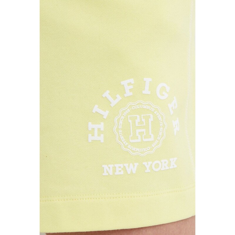 Bavlněné šortky Tommy Hilfiger žlutá barva, hladké, high waist, WW0WW41265