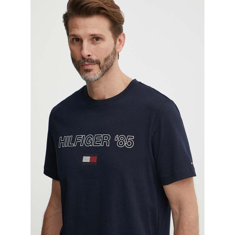 Bavlněné tričko Tommy Hilfiger tmavomodrá barva, s potiskem, MW0MW34427