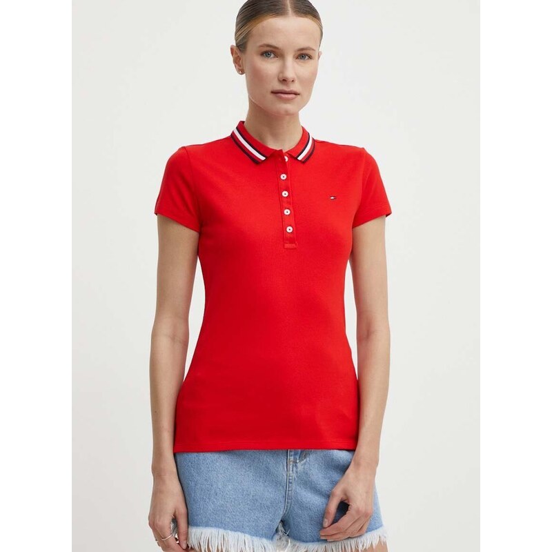 Polo tričko Tommy Hilfiger červená barva, WW0WW42749