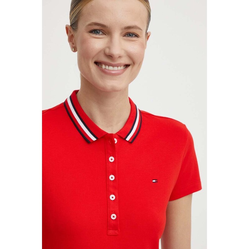 Polo tričko Tommy Hilfiger červená barva, WW0WW42749