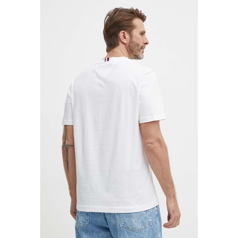 Bavlněné tričko Tommy Hilfiger bílá barva, s potiskem, MW0MW34427