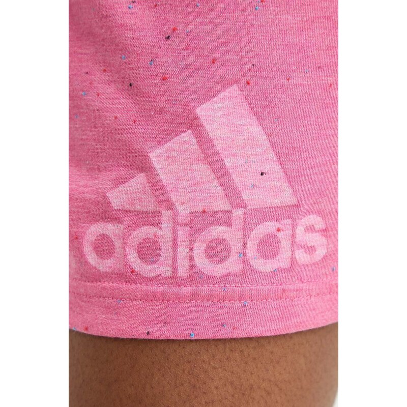 Kraťasy adidas dámské, růžová barva, vzorované, high waist, IS3903