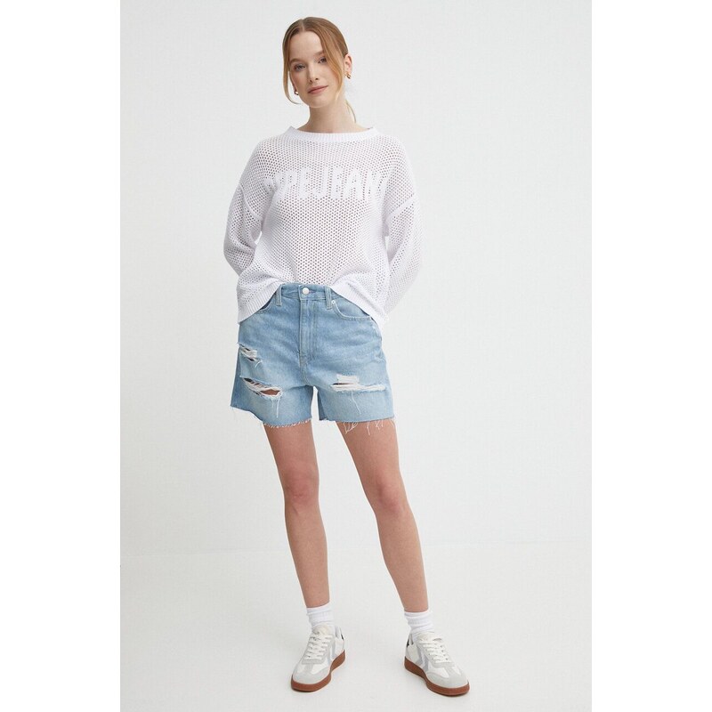 Džínové šortky Calvin Klein Jeans dámské, hladké, high waist, J20J222803