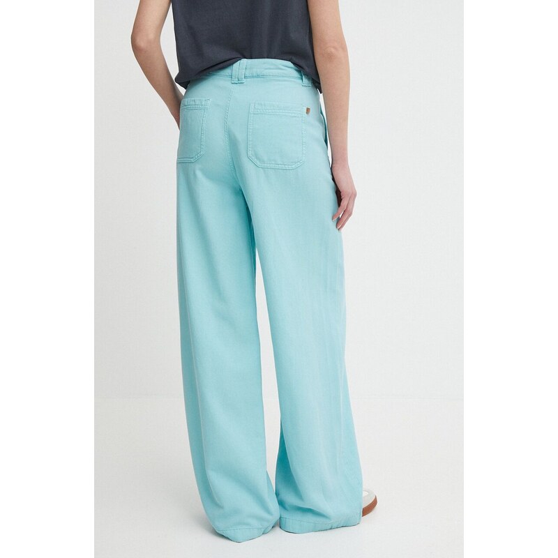 Kalhoty Pepe Jeans TAMMY dámské, tyrkysová barva, široké, high waist, PL211728