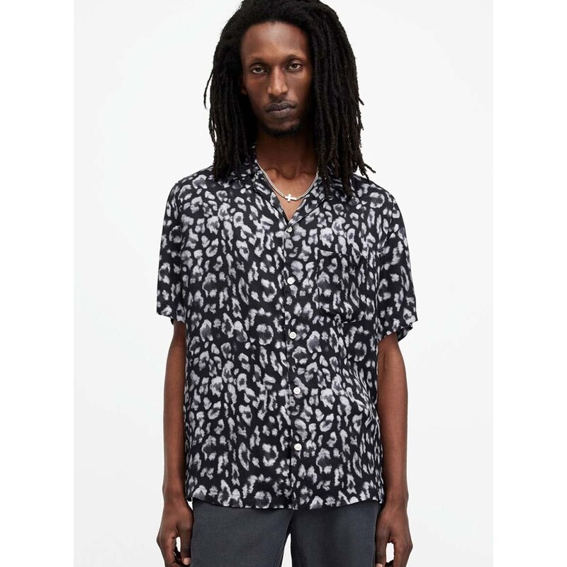 Košile AllSaints LEOPAZ SS SHIRT pánská, černá barva, relaxed, M035SA