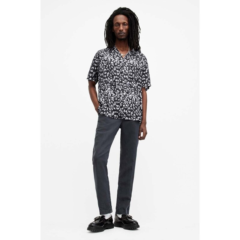 Košile AllSaints LEOPAZ SS SHIRT pánská, černá barva, relaxed, M035SA