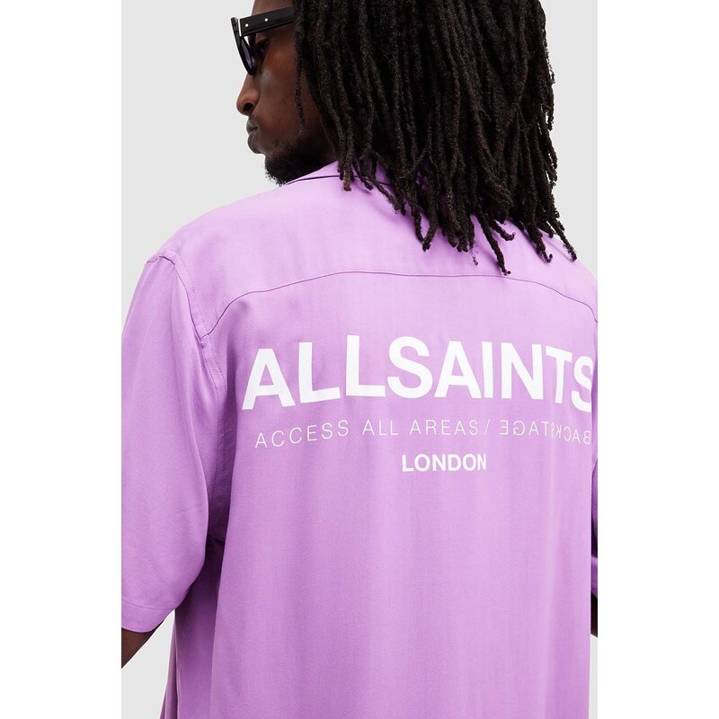 Košile AllSaints ACCESS SS SHIRT pánská, fialová barva, relaxed, M064SA