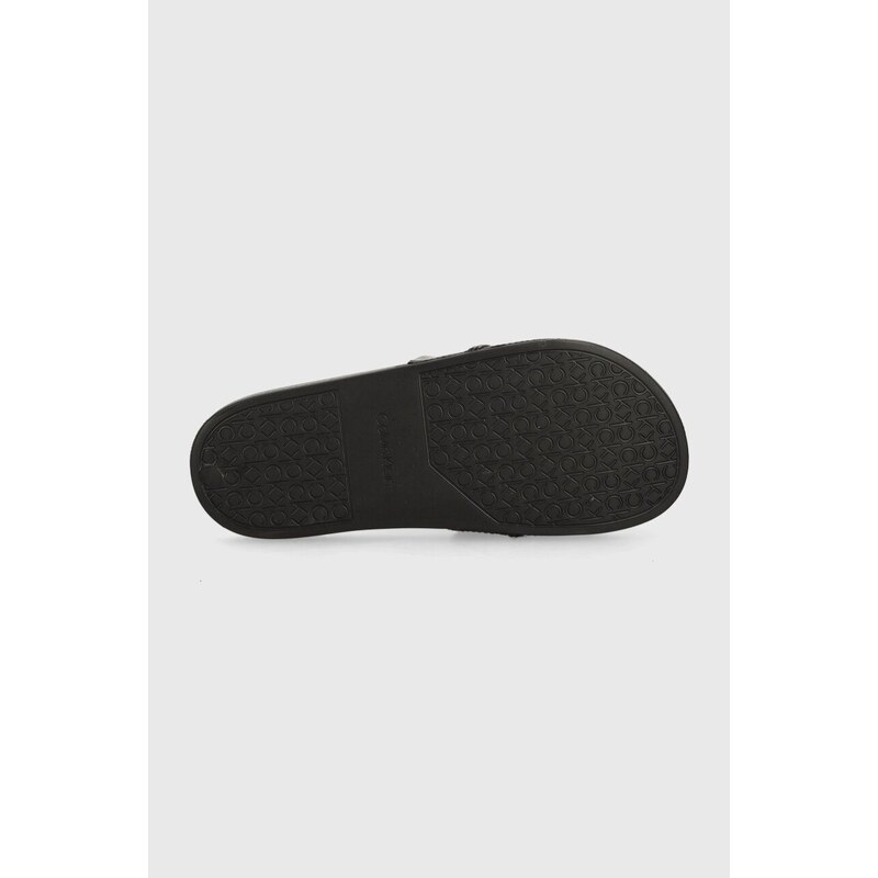 Pantofle Calvin Klein POOL SLIDE METAL BAR dámské, černá barva, HW0HW01980