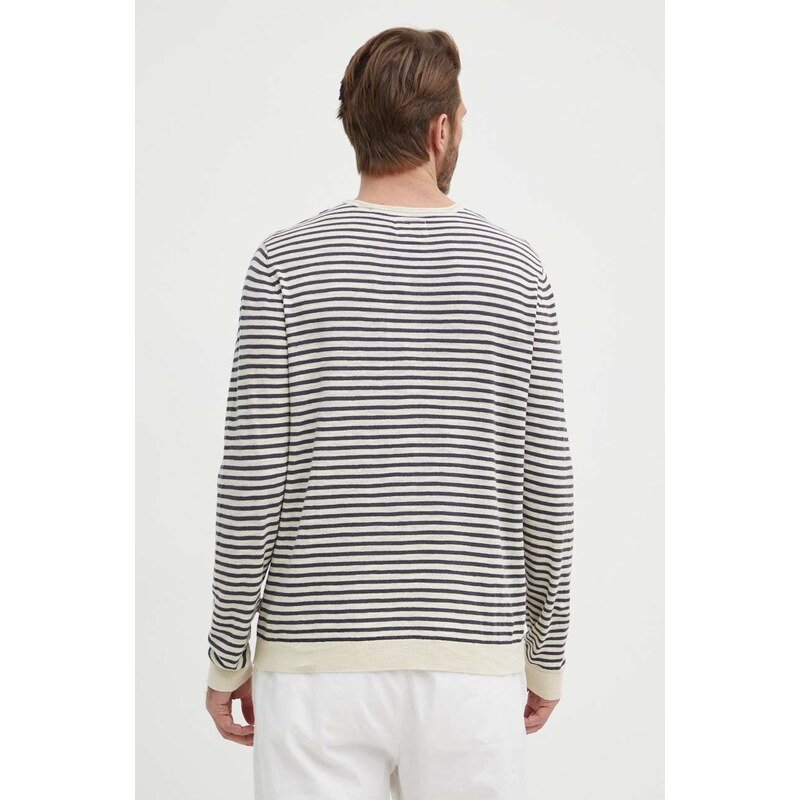 Lněný svetr Pepe Jeans MYSTIC béžová barva, lehký, s pologolfem, PM702423