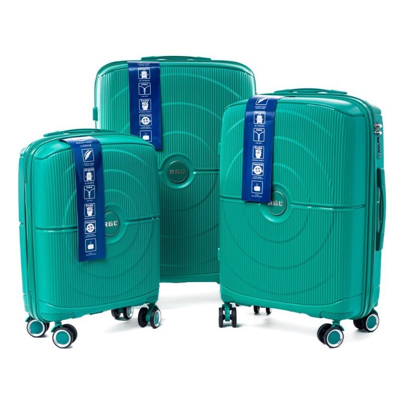 Rogal Zelená sada 3 luxusních odolných kufrů "Orbital" - M, L, XL
