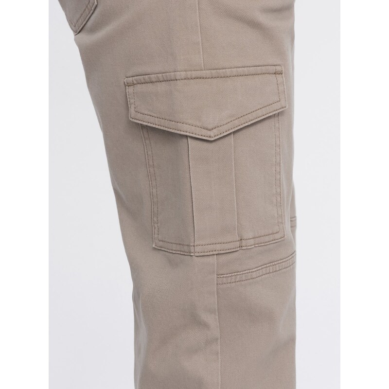 Ombre Clothing Pánské kalhoty JOGGER s cargo kapsami na zip - béžové V2 OM-PAJO-0123