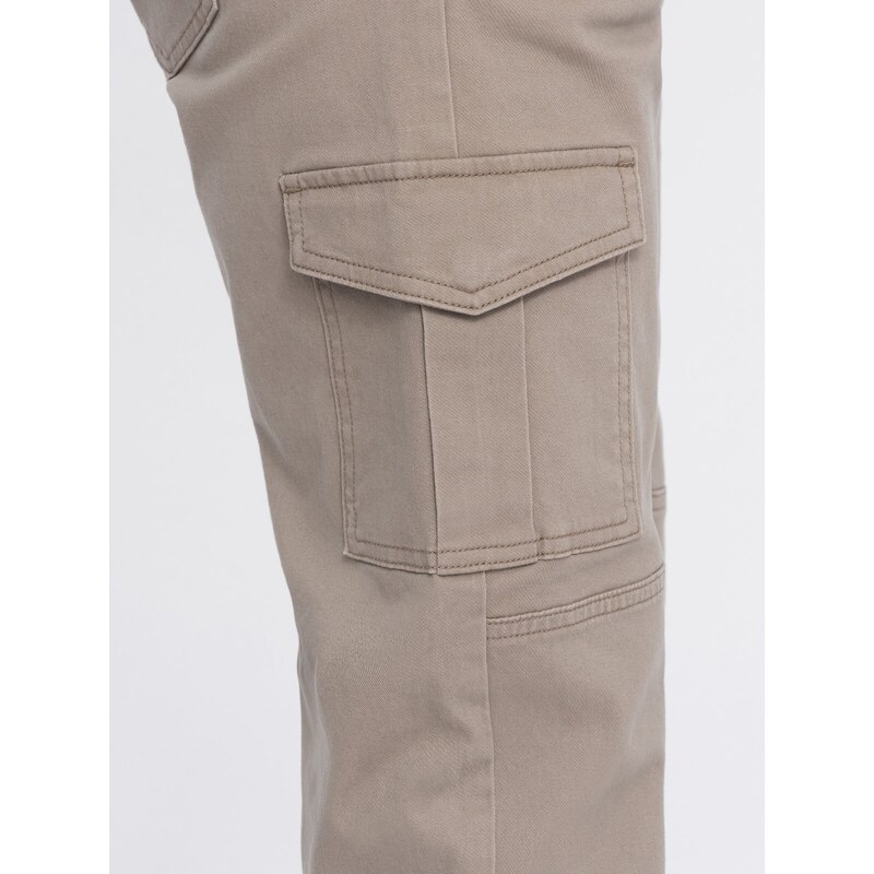 Ombre Men's JOGGER pants with zippered cargo pockets - beige