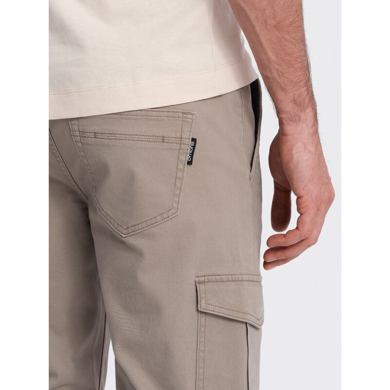 Ombre Men's JOGGER pants with zippered cargo pockets - beige