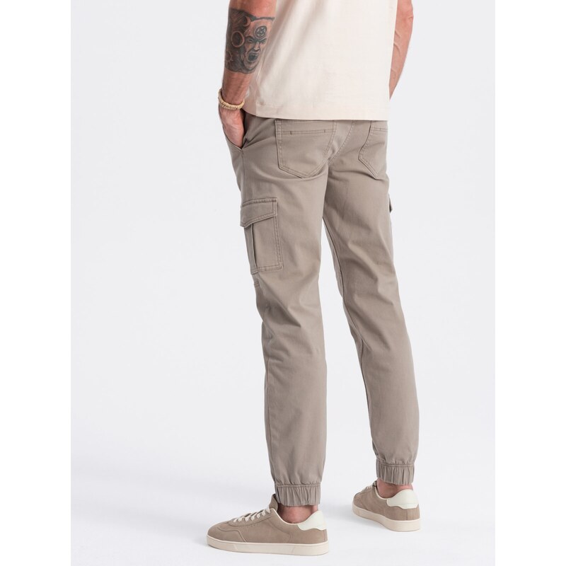 Ombre Men's JOGGER pants with zippered cargo pockets - beige