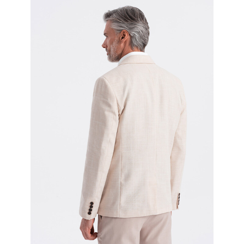 Ombre Clothing Pánské sako REGULAR střihu s plátnem - krémové V1 OM-BLZB-0128