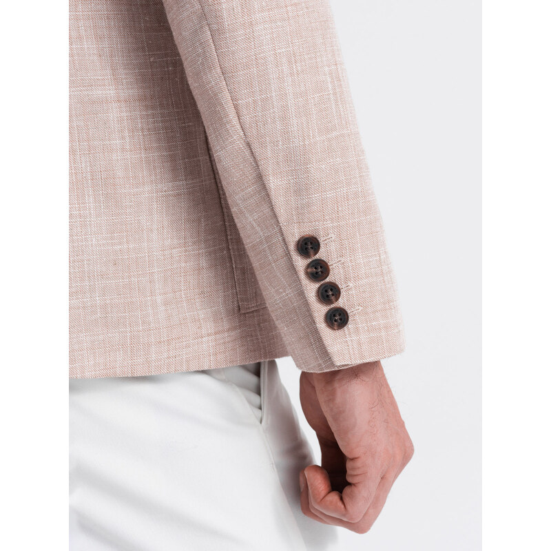 Ombre Clothing Pánské sako REGULAR střihu s plátnem - světle béžové V2 OM-BLZB-0128