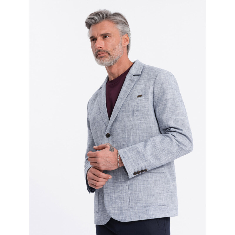 Ombre Men's REGULAR cut jacket with linen - light blue