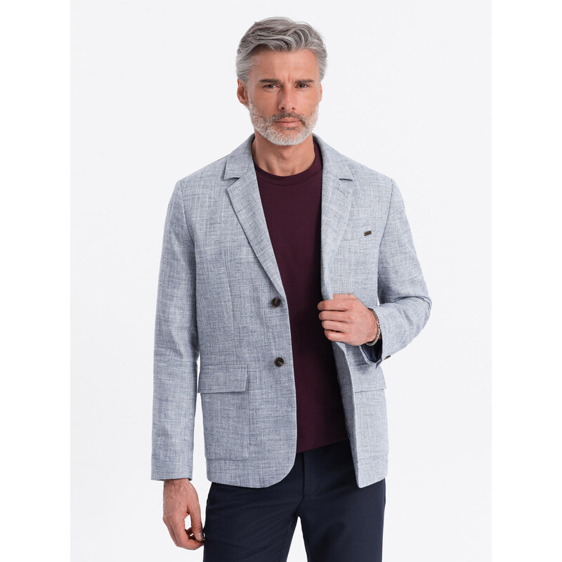 Ombre Men's REGULAR cut jacket with linen - light blue