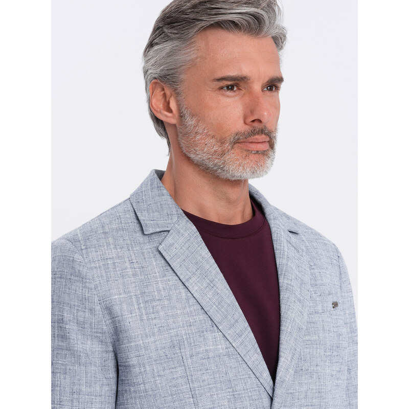 Ombre Men's REGULAR cut jacket with linen - light blue