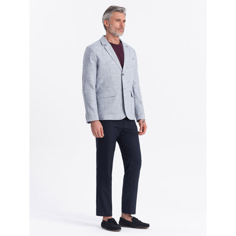 Ombre Men's REGULAR cut jacket with linen - light blue