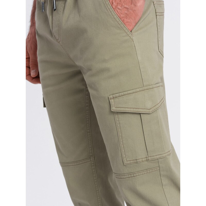 Ombre Men's JOGGERS pants with zippered cargo pockets - khaki