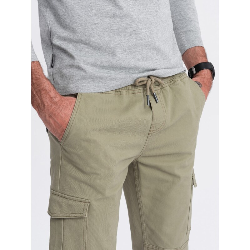 Ombre Men's JOGGERS pants with zippered cargo pockets - khaki