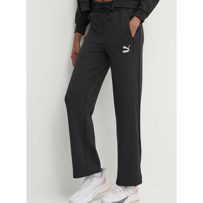 Tepláky Puma T7 High Waist Pant černá barva, hladké, 624212