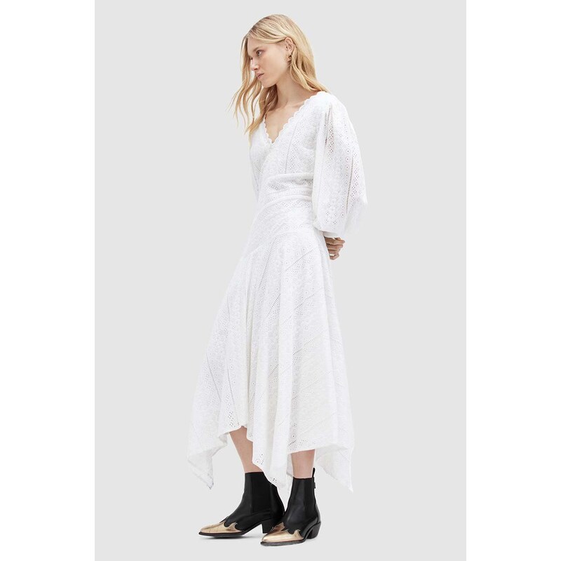 Bavlněné šaty AllSaints AVIANA BRODERIE DRES bílá barva, maxi, WD579Z