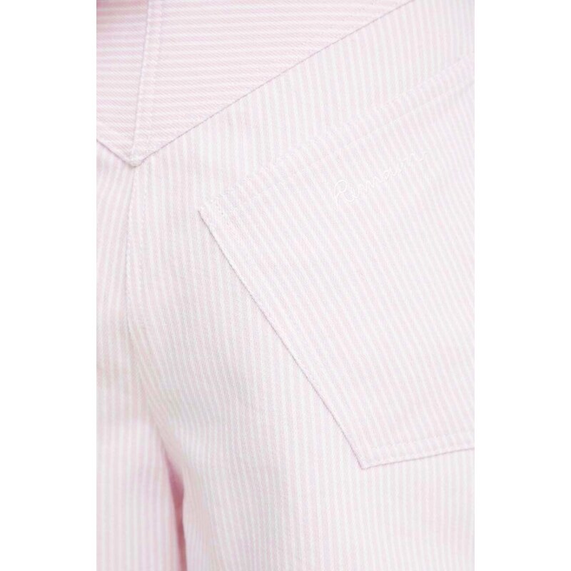 Džínové šortky Remain dámské, růžová barva, vzorované, high waist