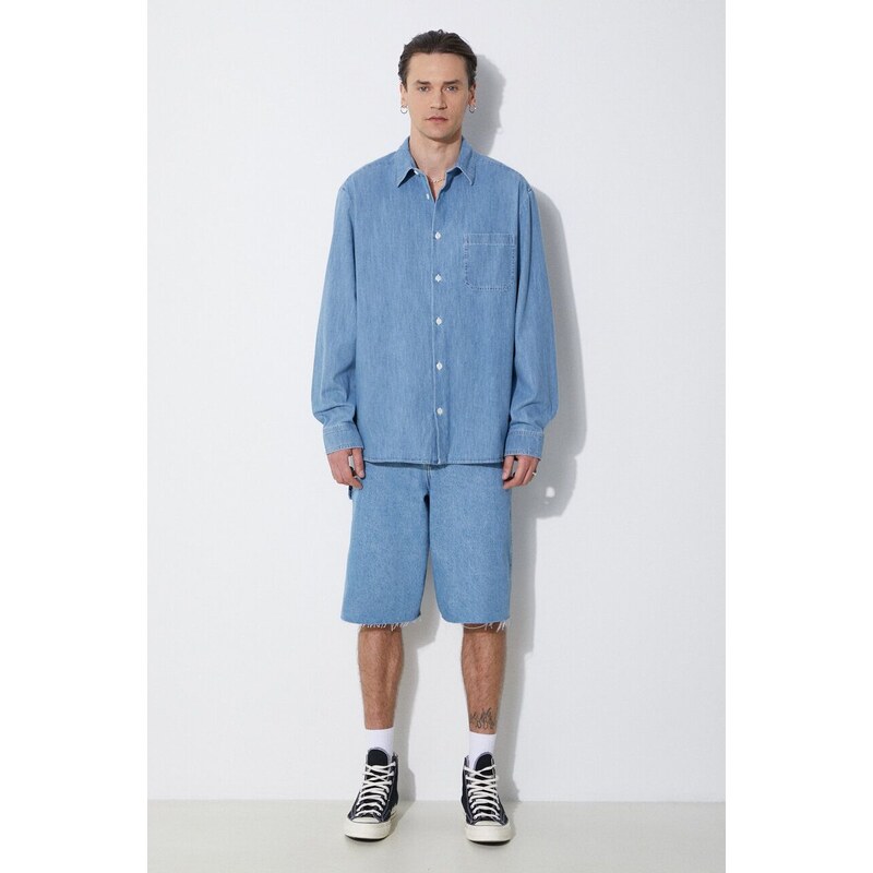 Džínová košile A.P.C. chemise math pánská, relaxed, s klasickým límcem, COGXX-H12584