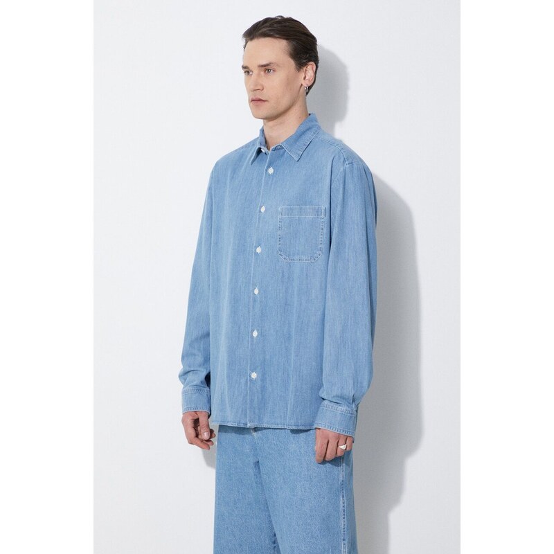 Džínová košile A.P.C. chemise math pánská, relaxed, s klasickým límcem, COGXX-H12584