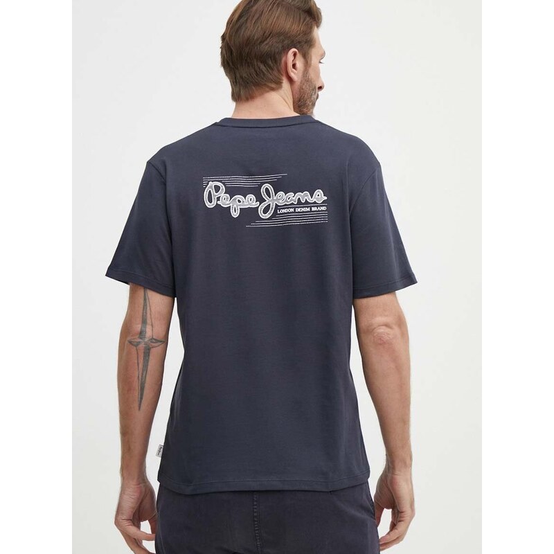 Bavlněné tričko Pepe Jeans SINGLE CLIFORD tmavomodrá barva, s potiskem, PM509367