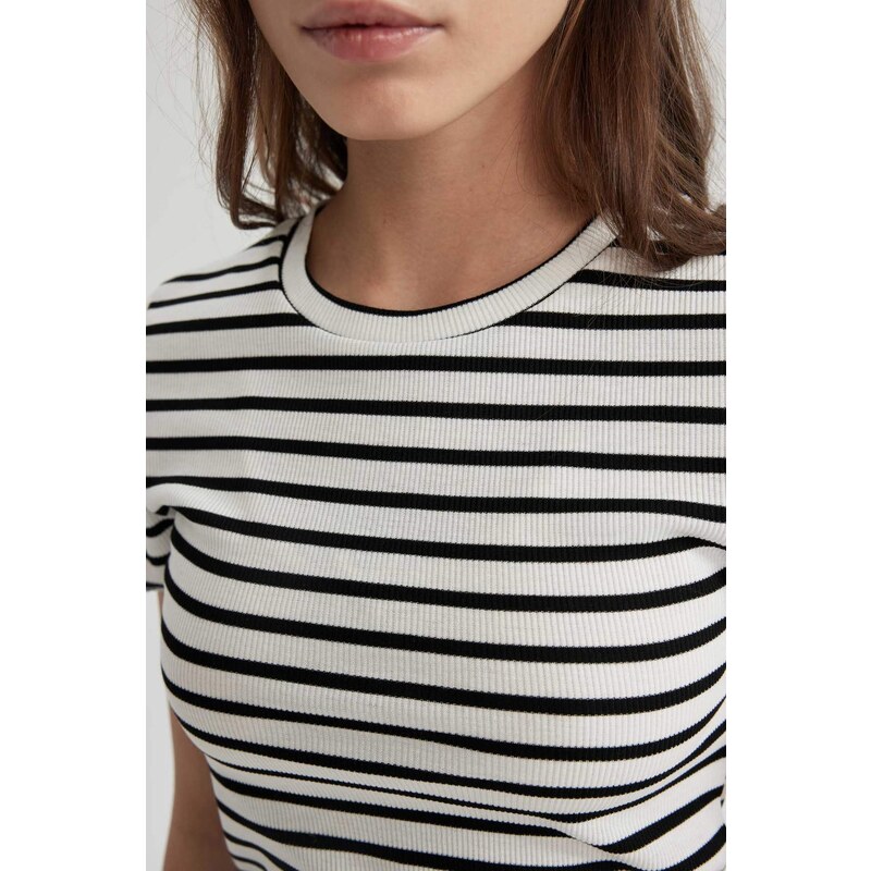 DEFACTO Fitted Crew Neck Striped T-Shirt