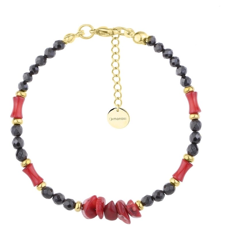 Manoki Luxusní náramek Lavinia - onyx, korál, chirurgická ocel 91667177