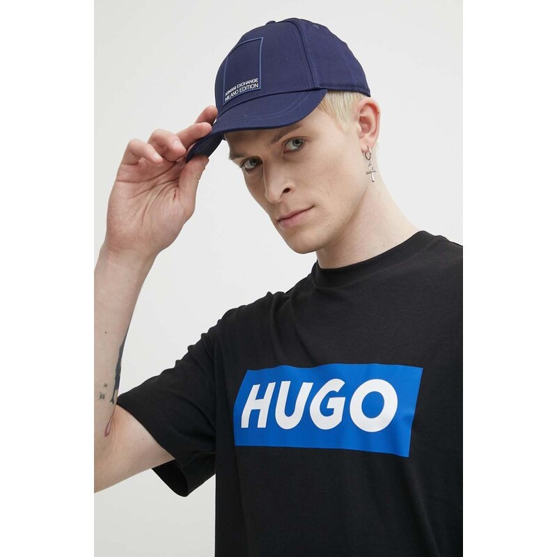 Bavlněné tričko Hugo Blue černá barva, s potiskem