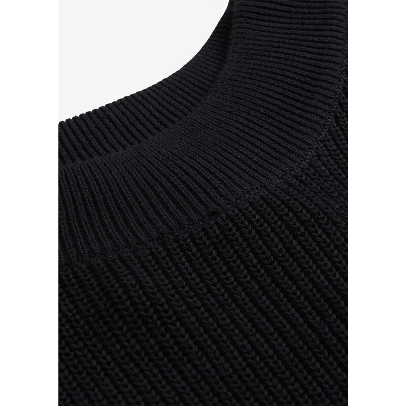 bonprix Žebrovaný svetr s lodičkovým výstřihem Černá