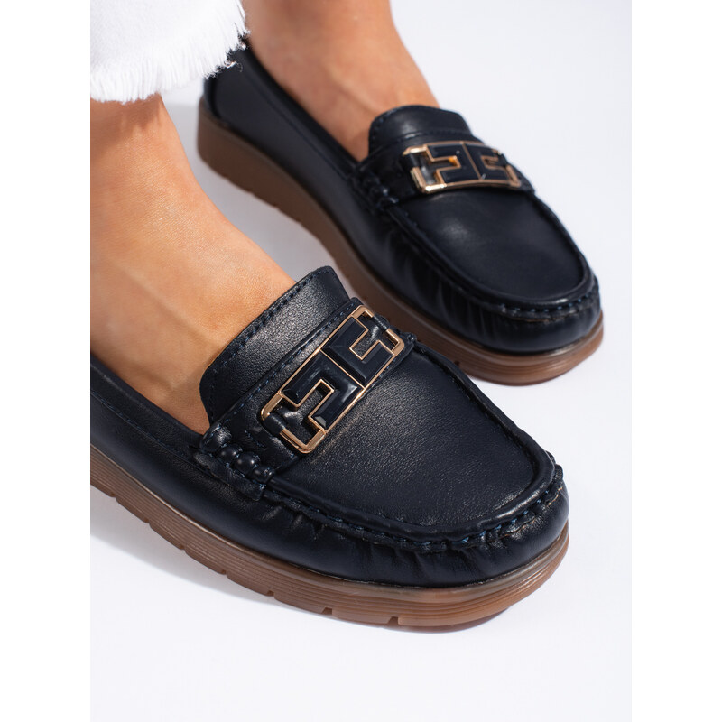 Shelvt Women's navy blue loafers