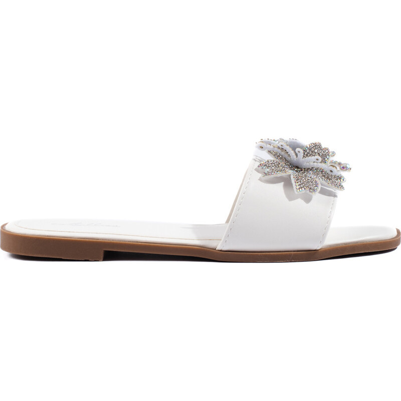 Shelvt Women's white flip-flops with embellishment