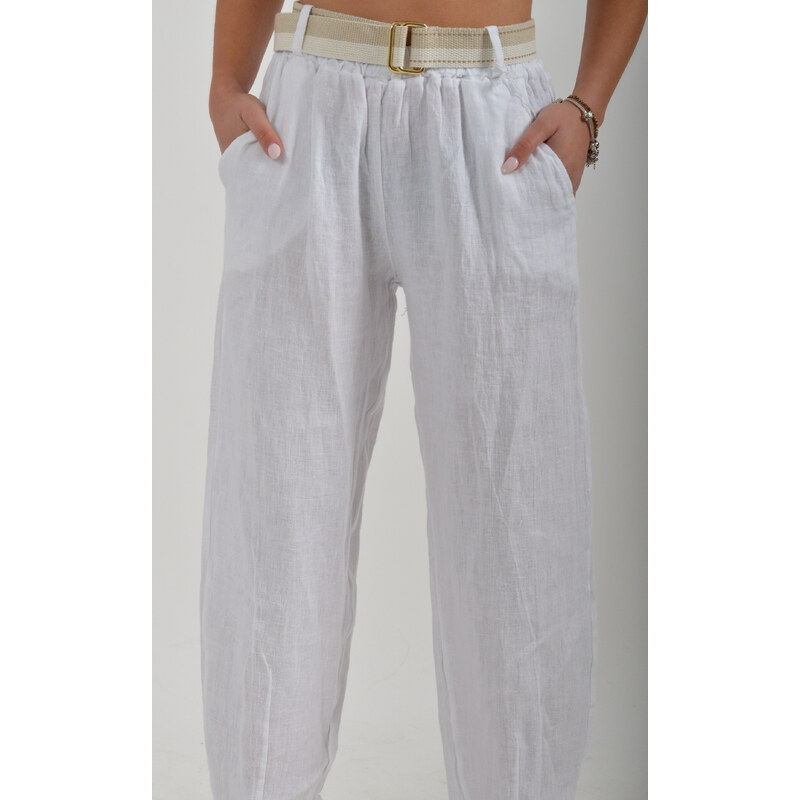 Enjoy Style Bílé lněné kalhoty ES2069