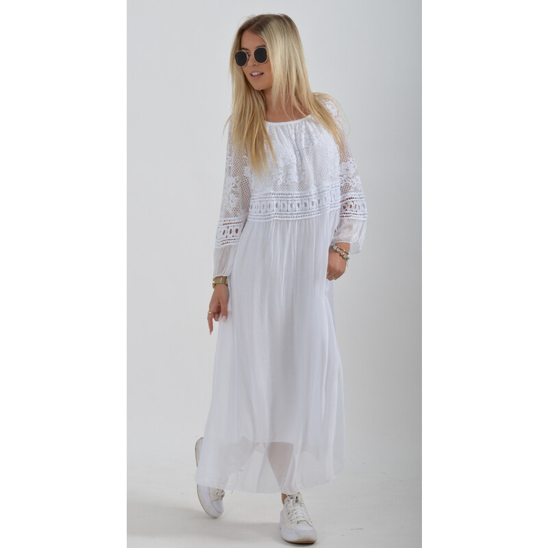 Enjoy Style Bílé dlouhé šaty ES2184
