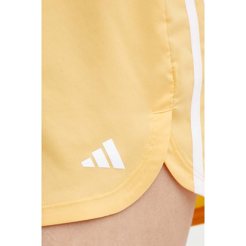 Tréninkové šortky adidas Performance Pacer žlutá barva, s aplikací, high waist, IS2179
