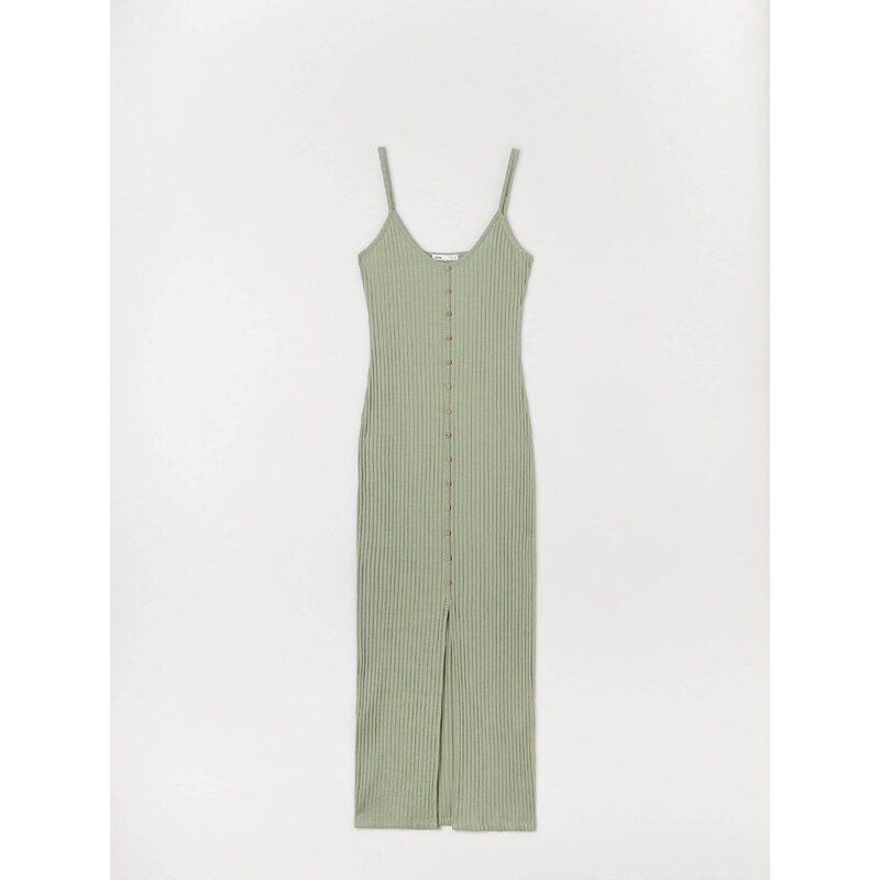 Sinsay - Midi šaty z žebrovaného úpletu - zelená