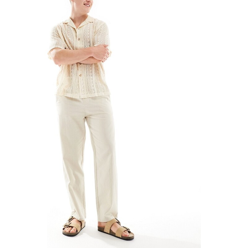 ONLY & SONS linen mix loose fit trousers in beige-Neutral