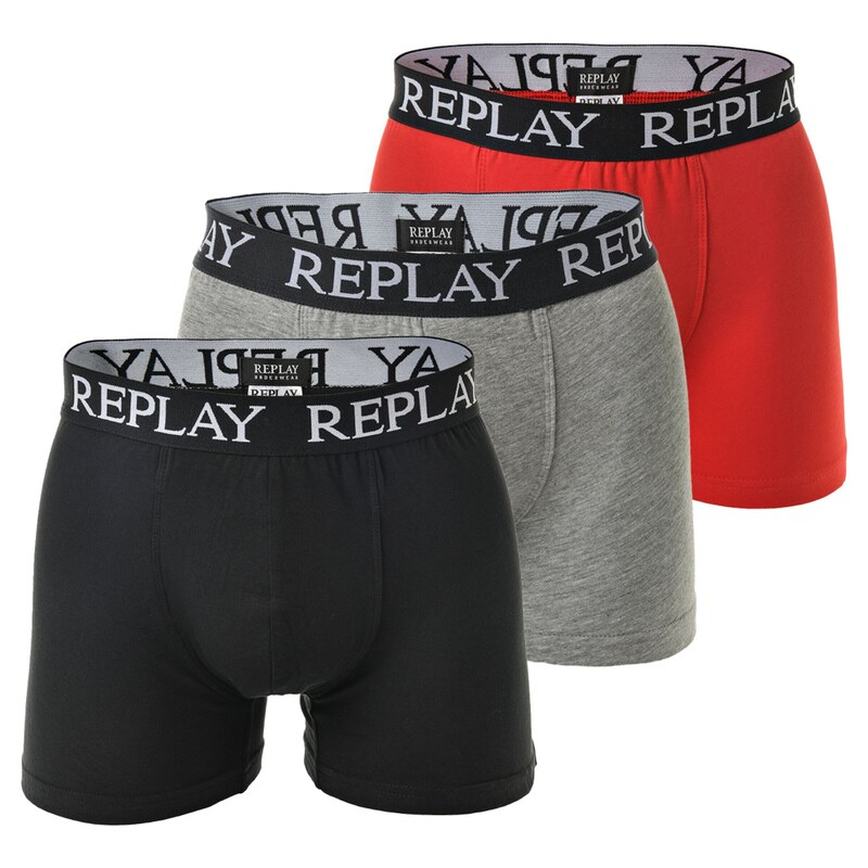 REPLAY Boxerky světle šedá / šedý melír / jasně červená / černá