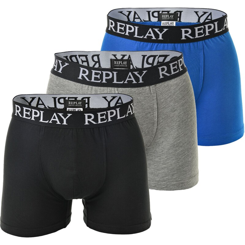 REPLAY Boxerky královská modrá / světle šedá / šedý melír /